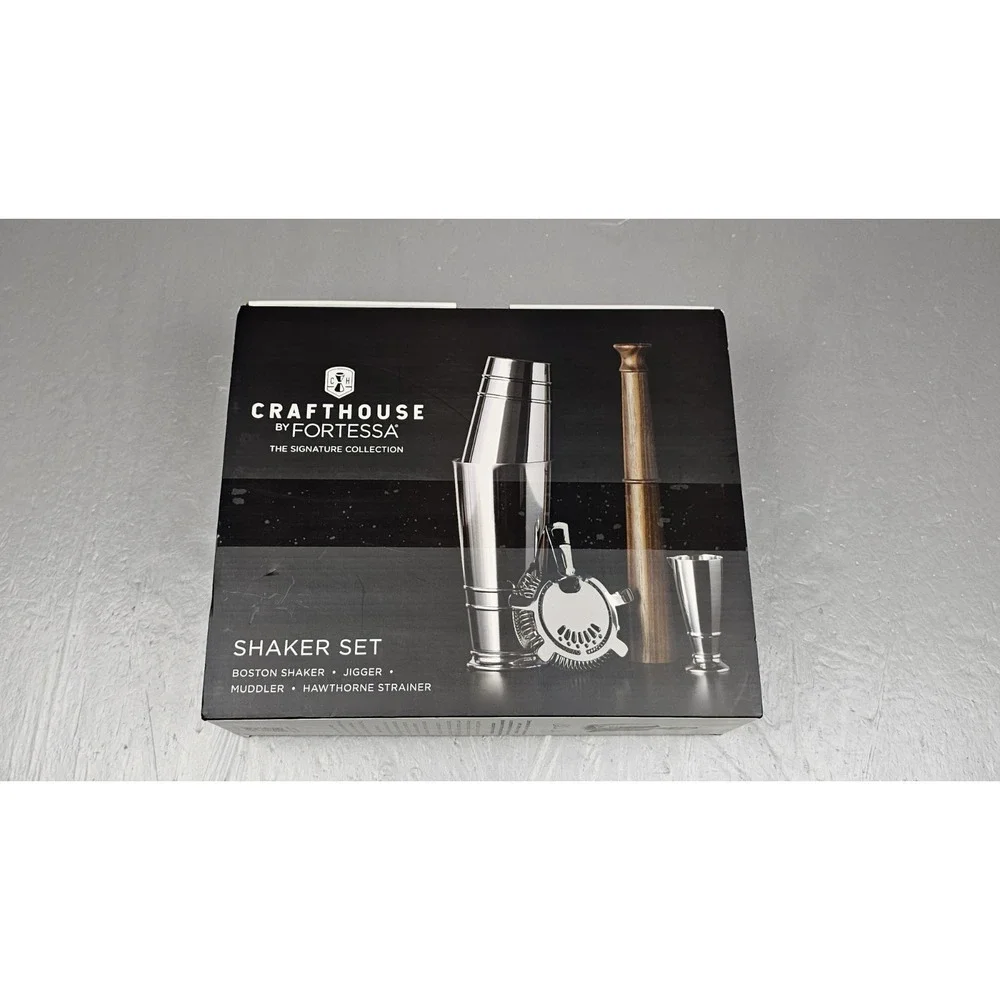 Fortessa Crafthouse Signature Shaker Set‎ Muddler Jigger Hawthorne Strainer NEW